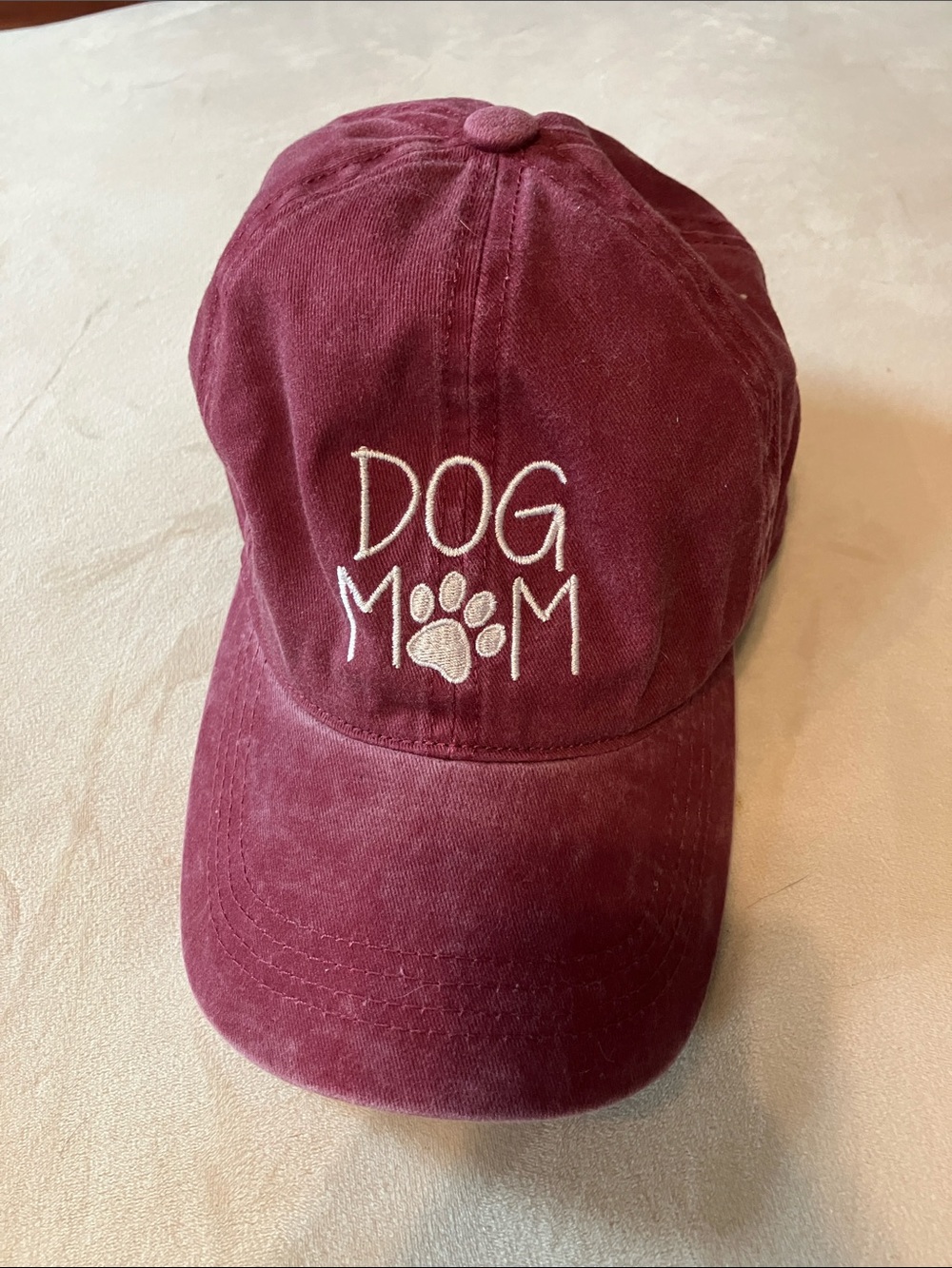 Dog Mom Embroidered Baseball Cap - Burgundy